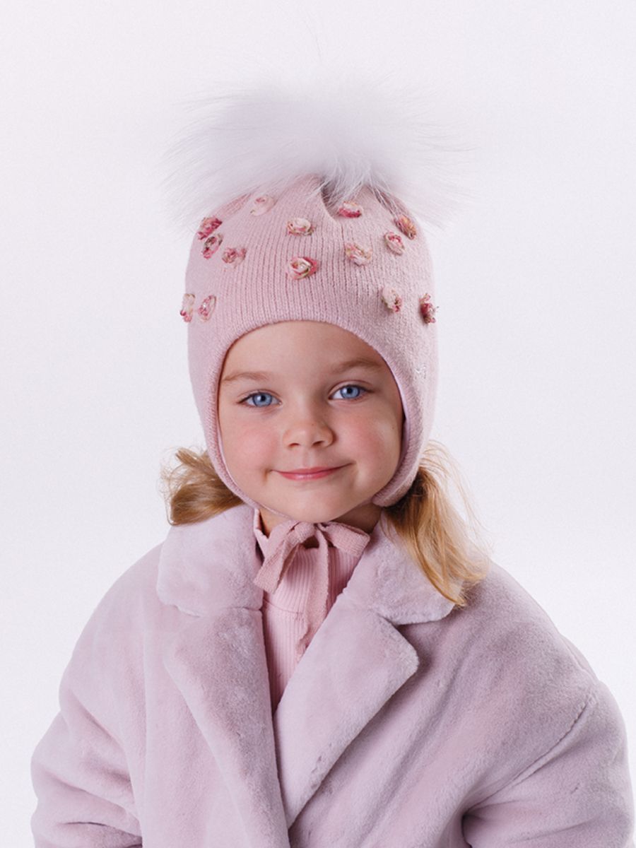 Розочка помпон kids VIP шапочка УШ вязка розовый р-р 52-54