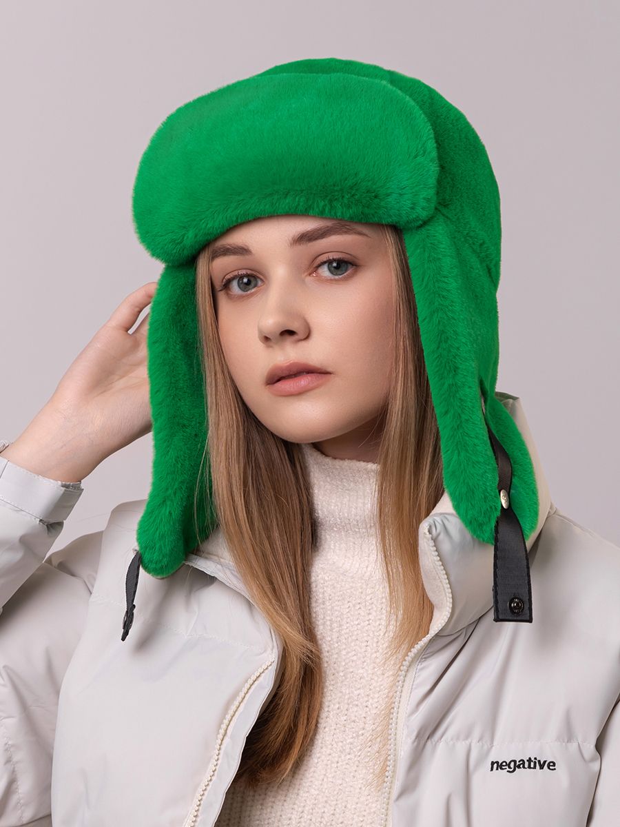 Нэнси kids ушанка экомех рекс на утепл.п. зеленый р-р 54-55