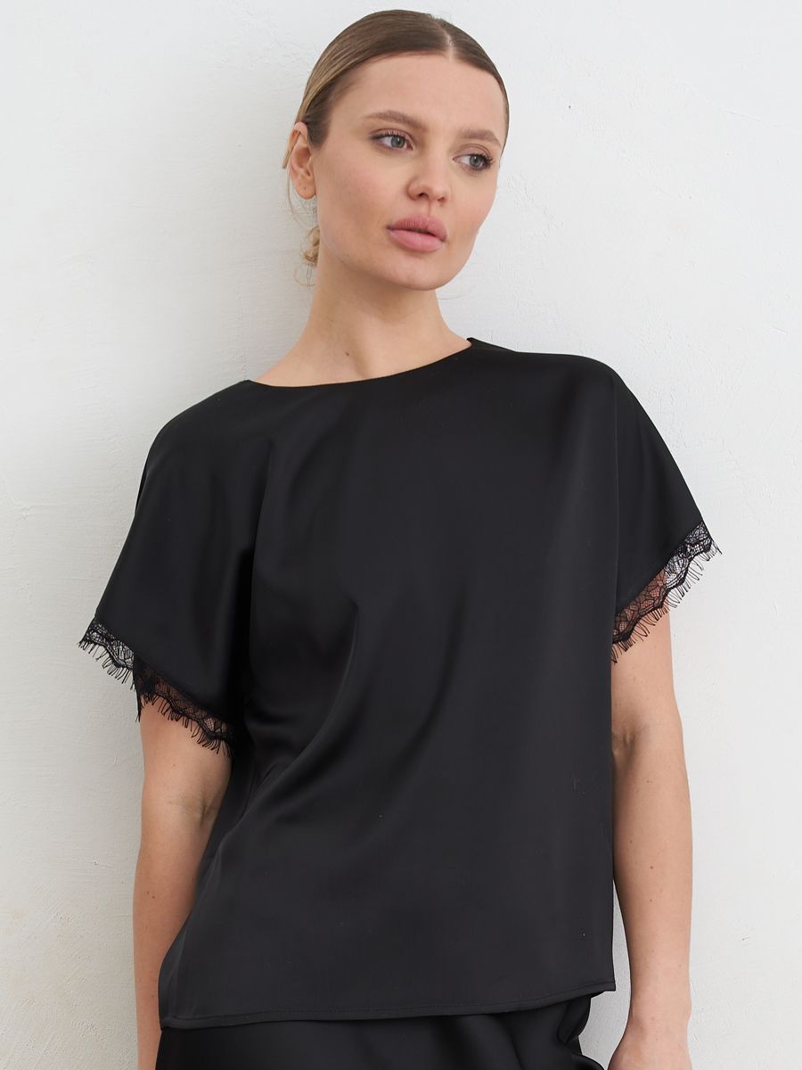 Ариэль Кружево топ атлас черный р-р 48-50