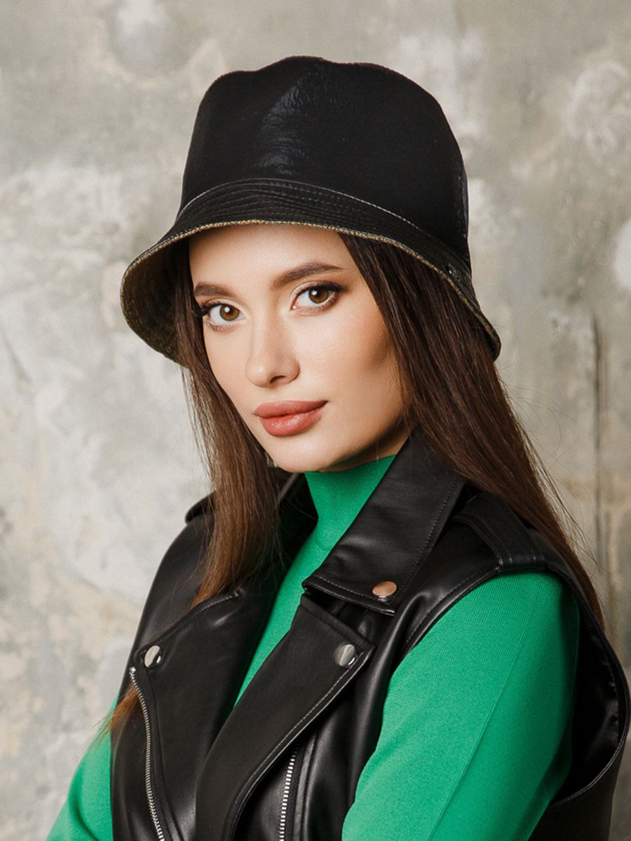 Лика бирка LevelPro двусторонняя мини панама плащевка металлик черный + твид елка горчичный