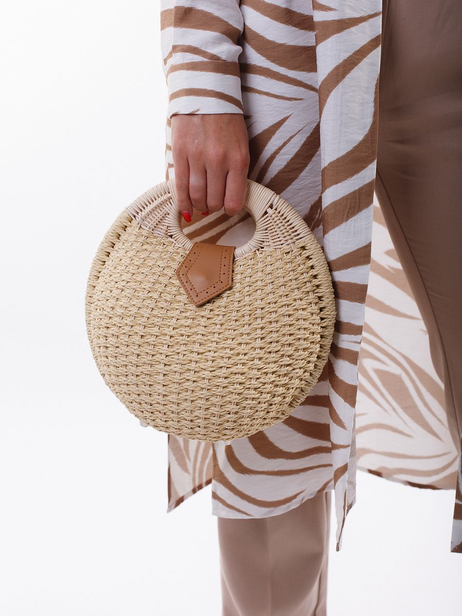 Верона сумка - тоут круглая солома соломенный светлый