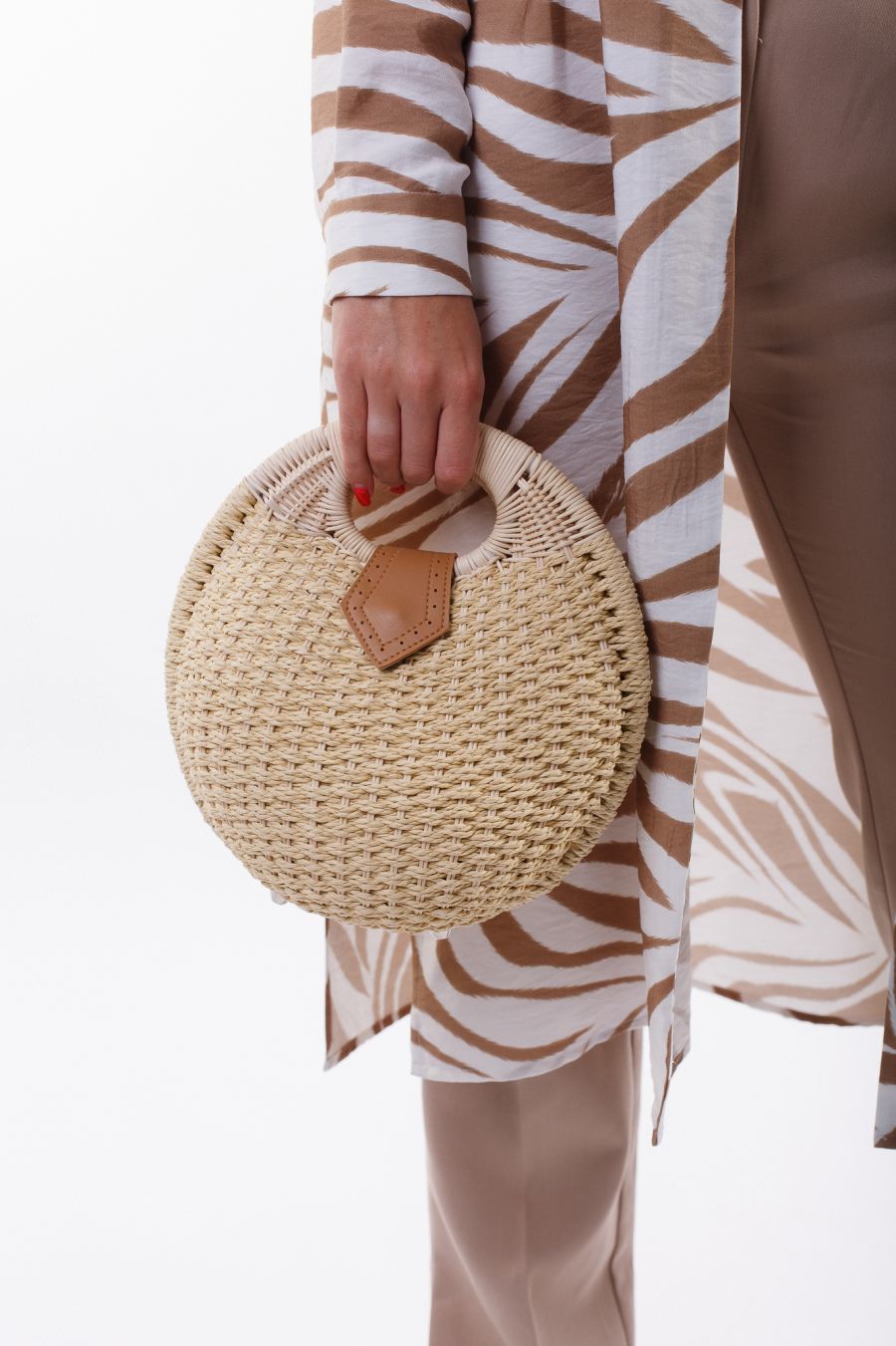 Верона сумка - тоут круглая солома соломенный светлый