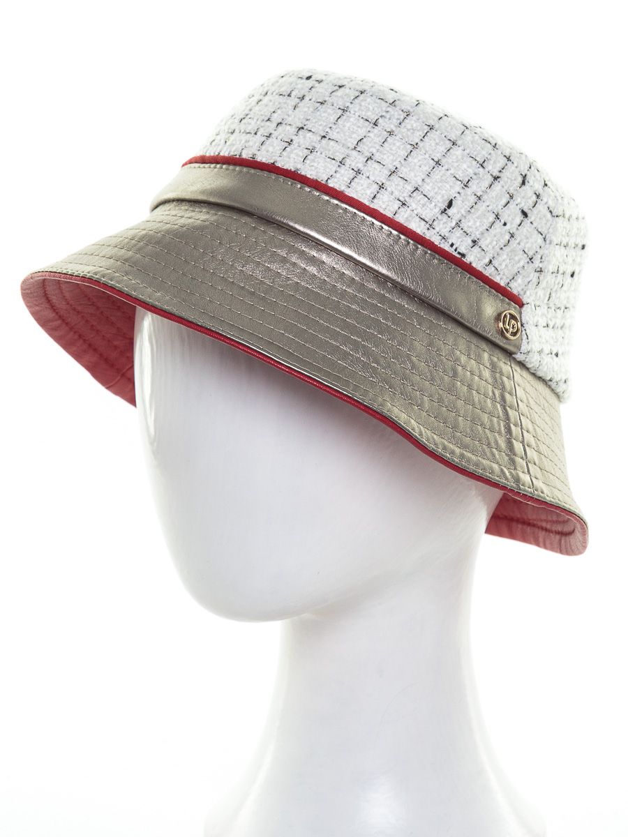 Илона кант шляпка ткань букле клетка на фл.п. белый жемчуг + экокожа красный