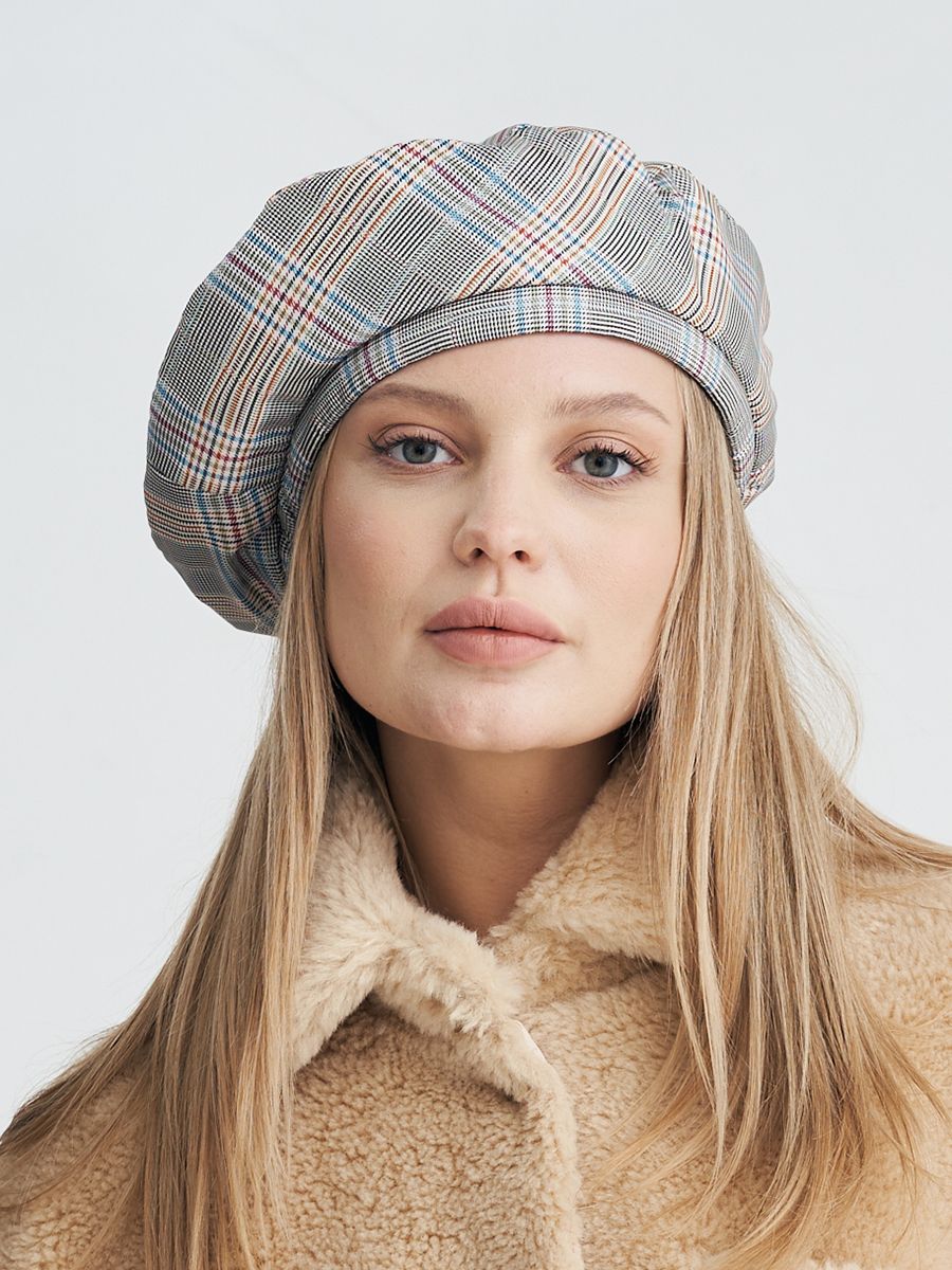 Эмили берет плащевка клетка на тр.п. мультиколор + оранжевый