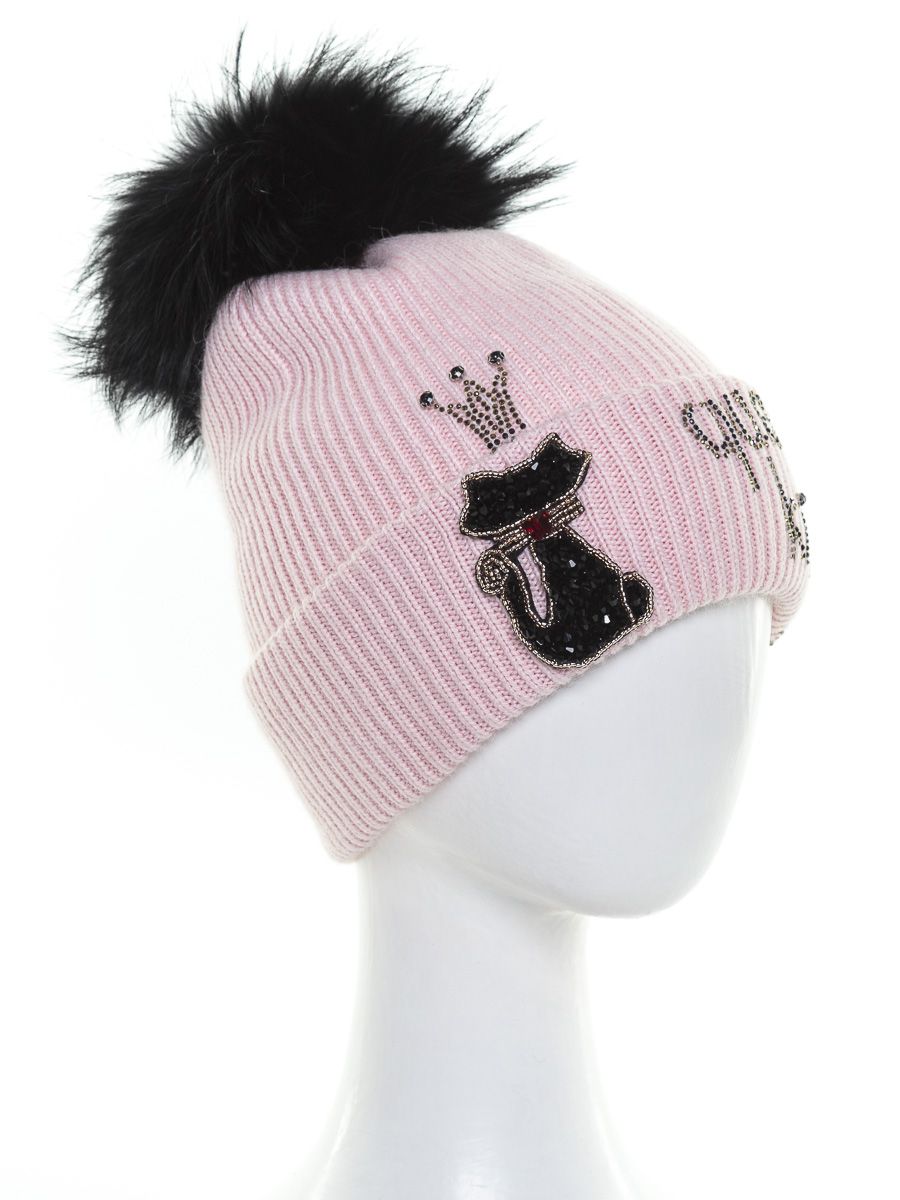 Королевский кот шеврон помпон kids VIP шапочка ФР вязка на фл.п. роуз р-р 53-55
