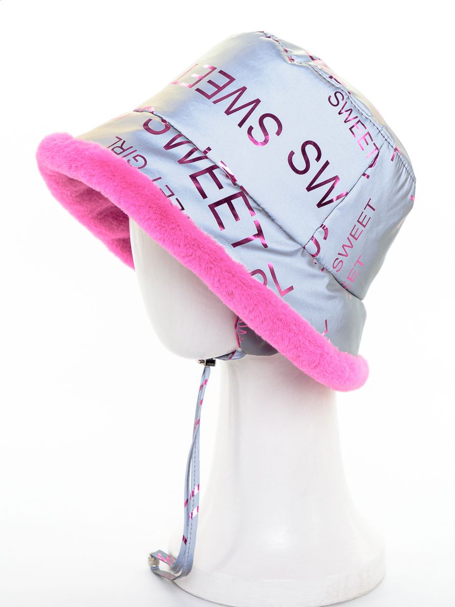 Кира шляпка с ушками плащевка светоотражающая на утепл.п. фуксия + экомех рекс фуксия р-р 52-53