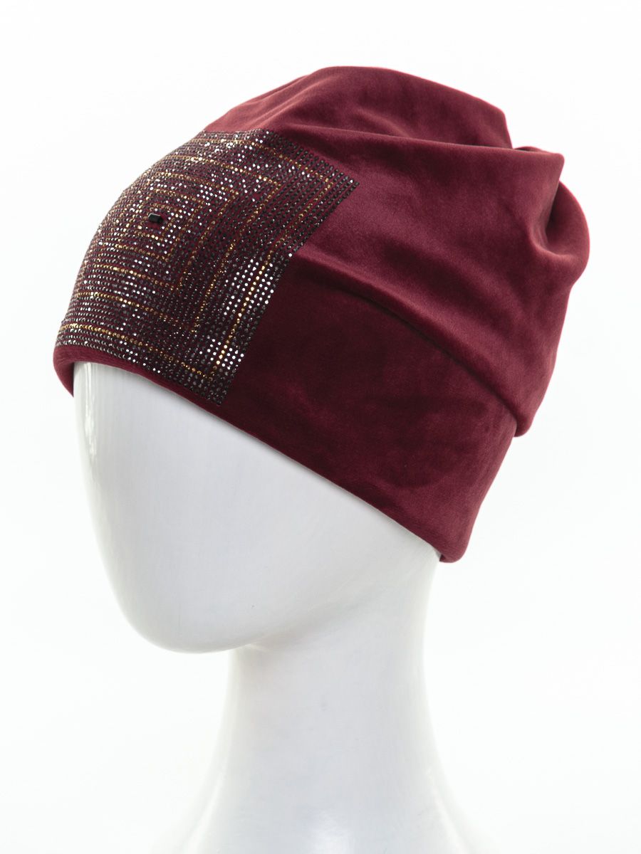 Квадро шапка 011 велюр на фл.п. вишневый