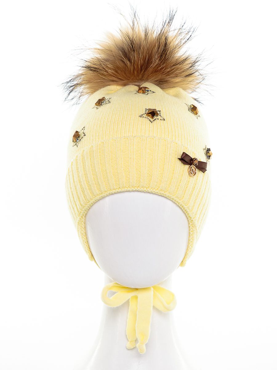 Звезды россыпь помпон kids VIP шапочка 003 вязка желтый р-р 50-52