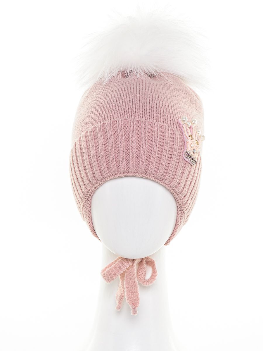 Корона 2 шеврон помпон kids VIP шапочка 003 вязка розовый бледный р-р 50-52