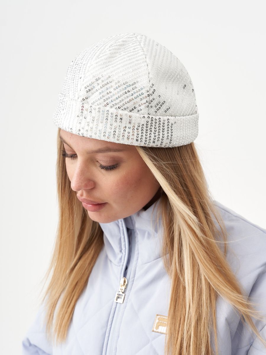 Докер шапка трикотаж пайетки на тр.п. белый