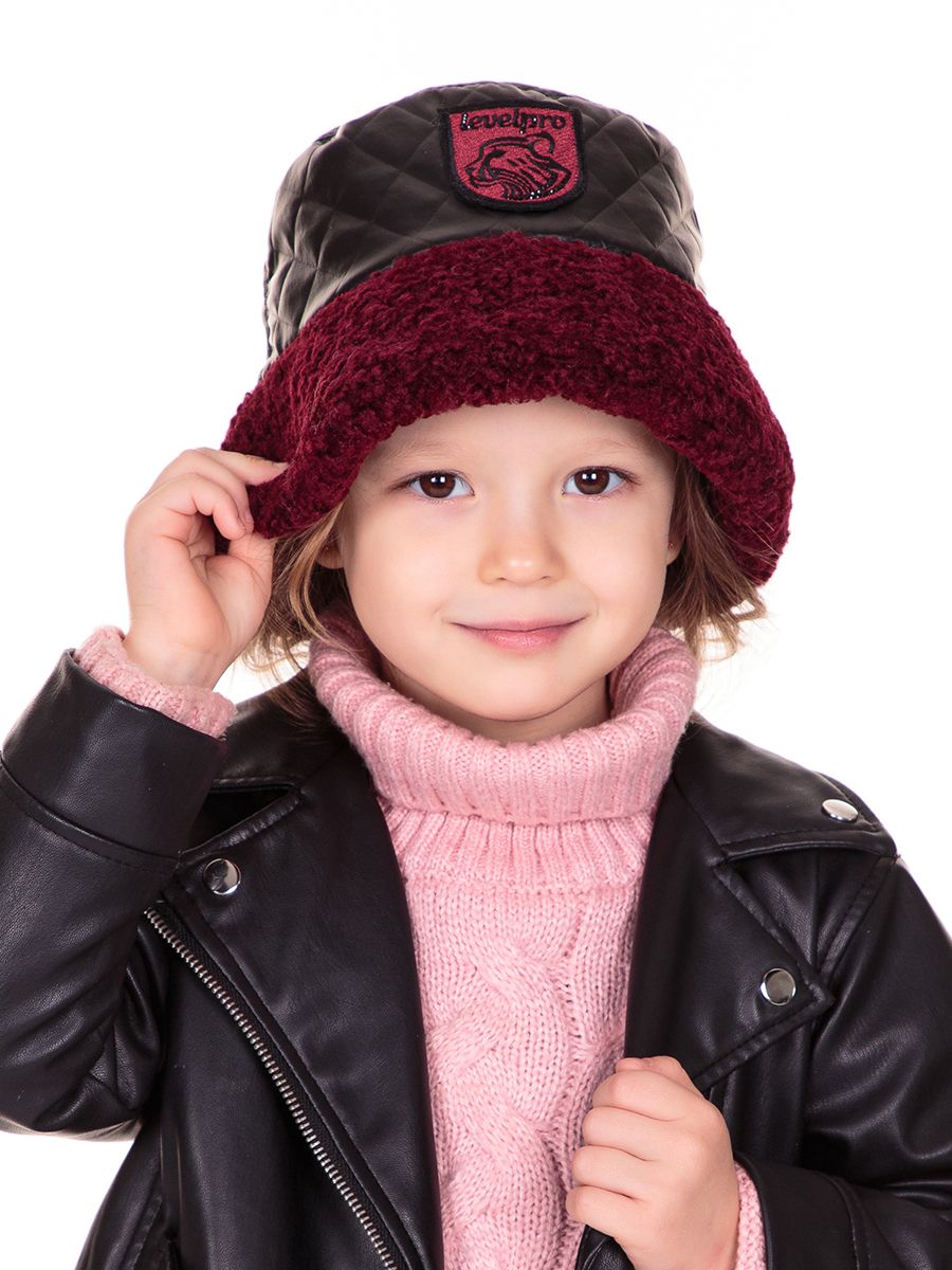 Анита леопард шеврон VIP шляпка термостежка на фл.п. черный + экомех кёрли бордовый р-р 50-51