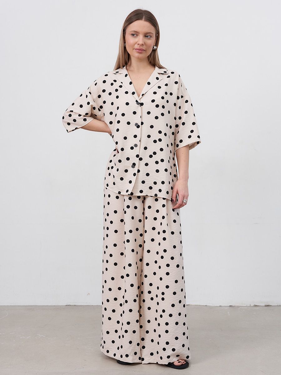 Бали комплект рубашка + брюки вискоза Париж бежево-черный р-р 42-44