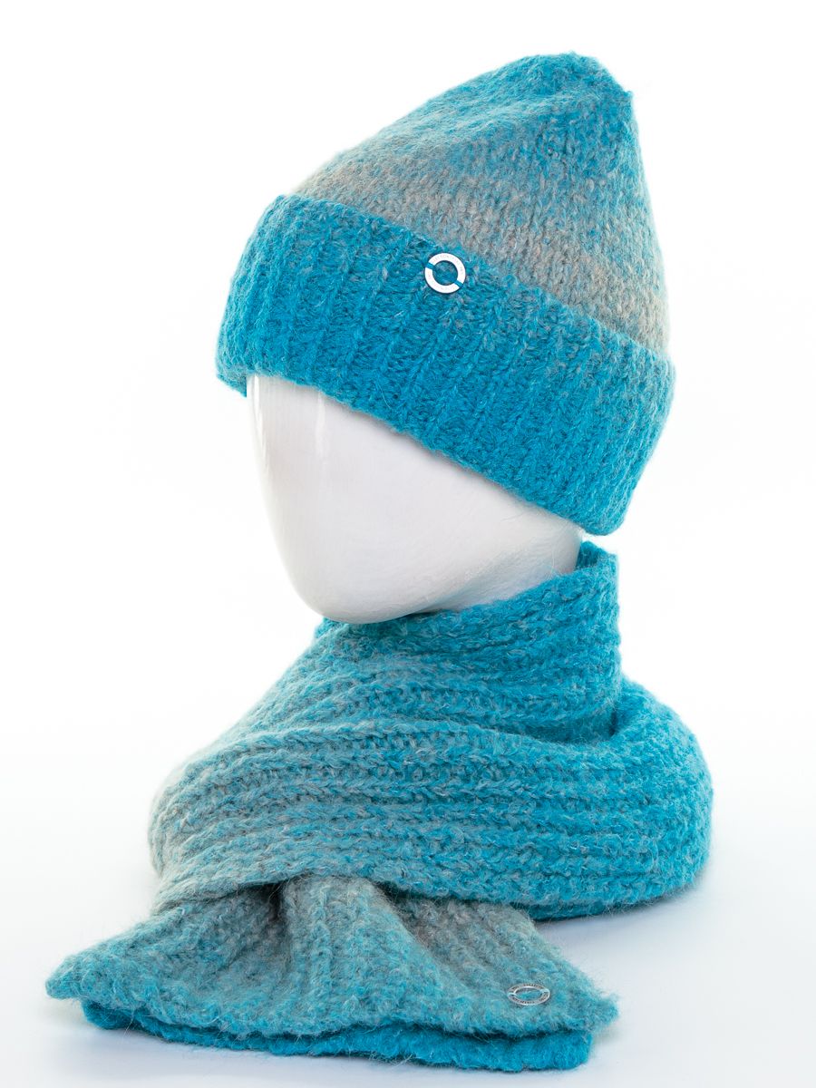 Фрея шапка + Чина шарф комплект альпака голубой