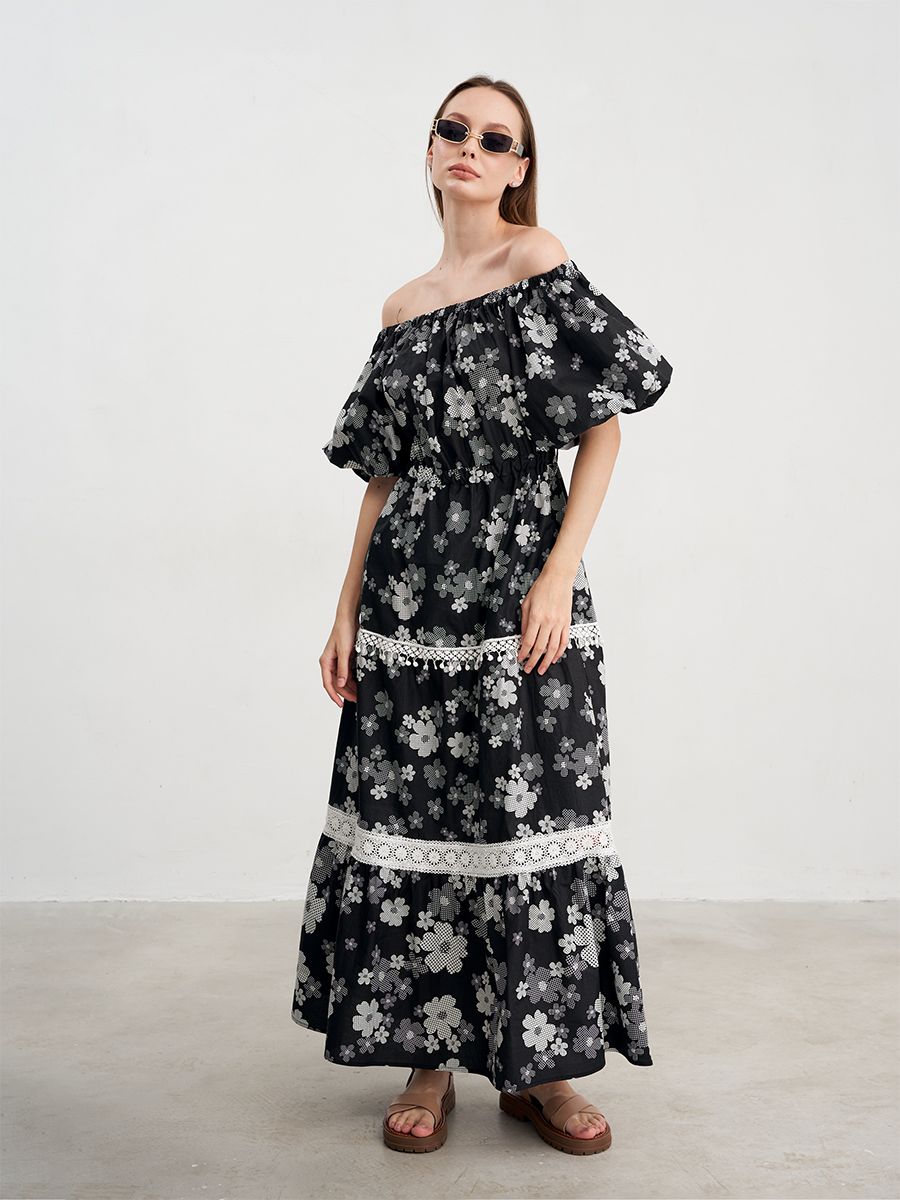 Кармен платье хлопок Ажур черно-белый р-р L