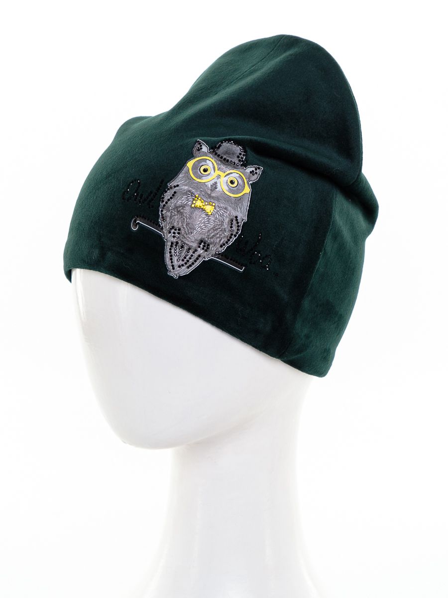 Сова Owl шапочка 001 велюр на тр.п. зеленый р-р 54-55