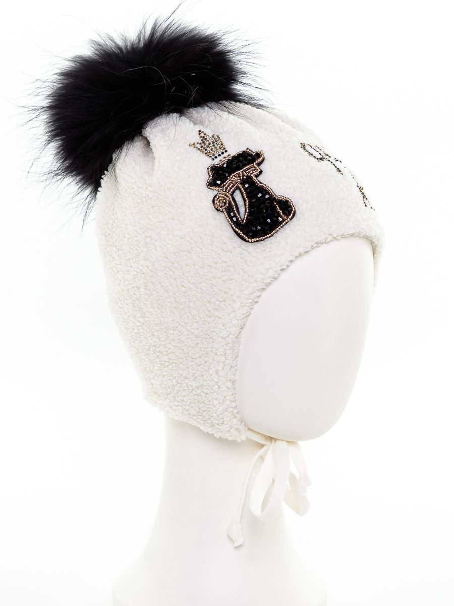 Королевский кот помпон шапочка 031У трикотаж барашек на фл.п. белый р-р 52-53