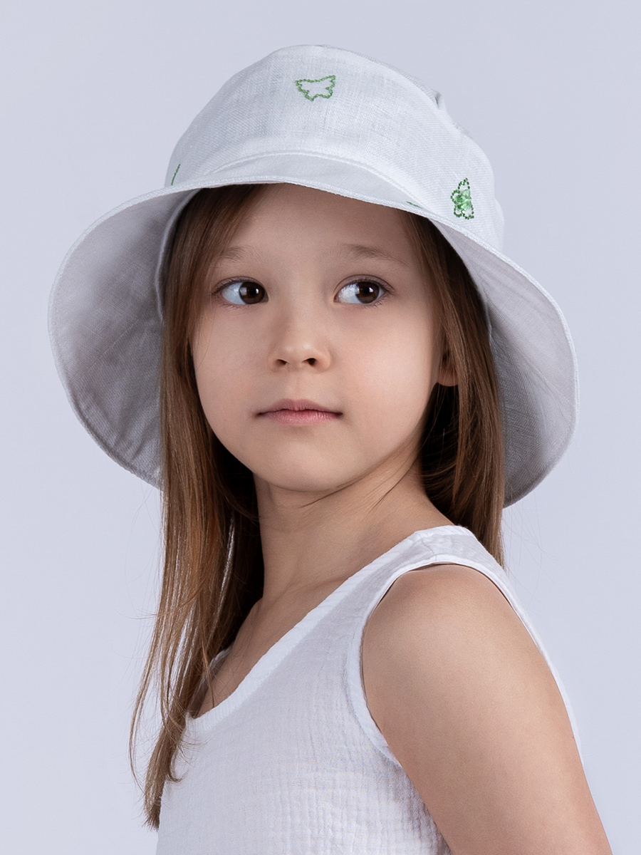 Бабочки россыпь панама лен белый р-р 54-55