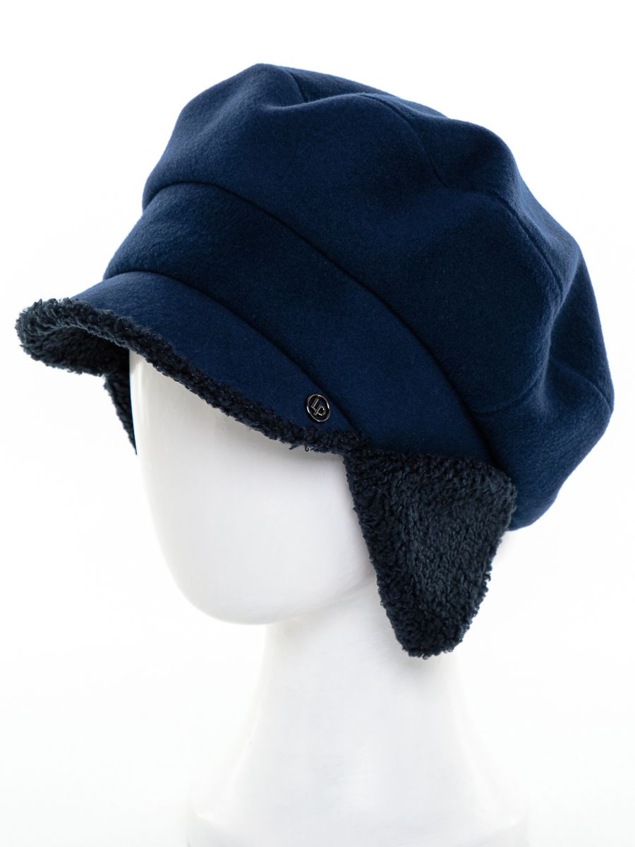 Деми кепка с ушками кашемир на фл.п. синий темный + трикотаж барашек синий темный р-р 58-59