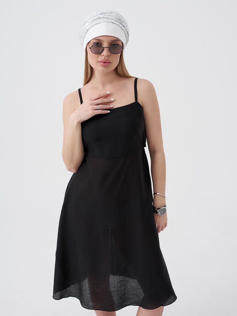 Анжелика - миди сарафан тенсель Жоржет черный р-р L