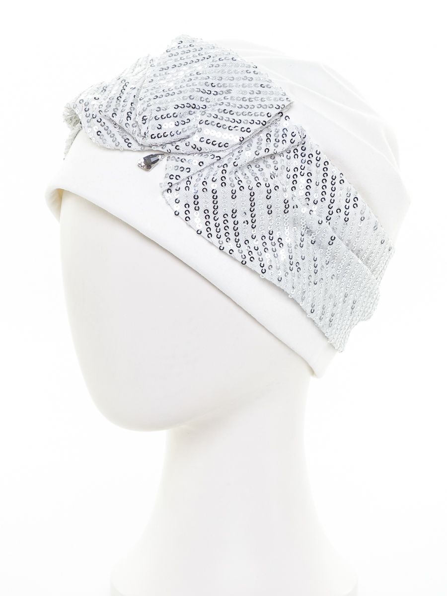 Юлиана шапка 028 трикотаж К4 Премиум на тр.п. белый + трикотаж пайетки белый р-р 58-59