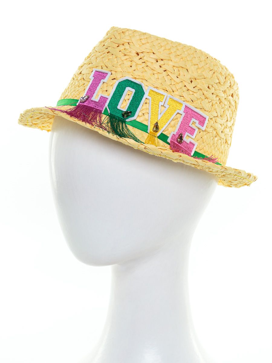 Кайли акварель LOVE шляпа федора солома желтый р-р 52-53