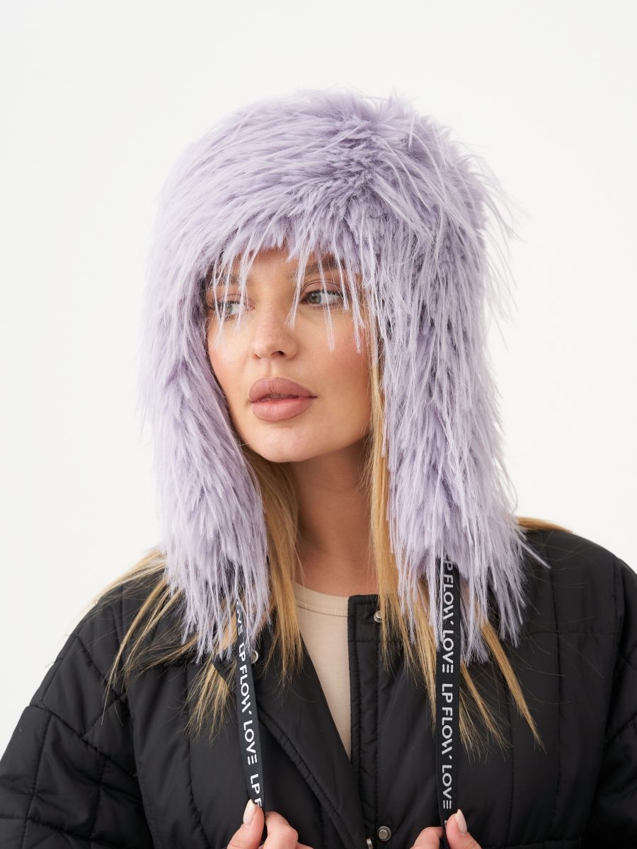 Лама ушанка экомех страус на фл.п. лавандовый