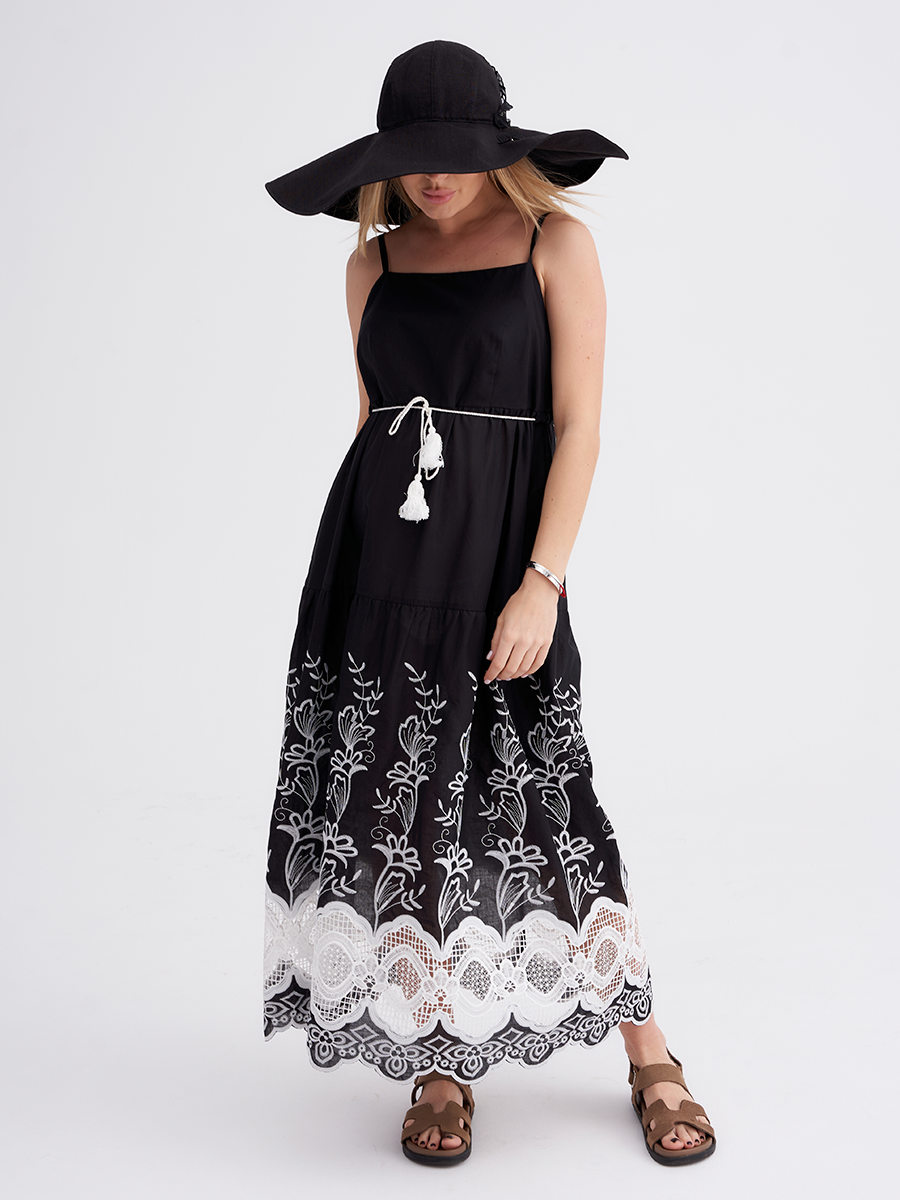 Дарьяна сарафан батист Ажурная кайма черно-белый р-р L