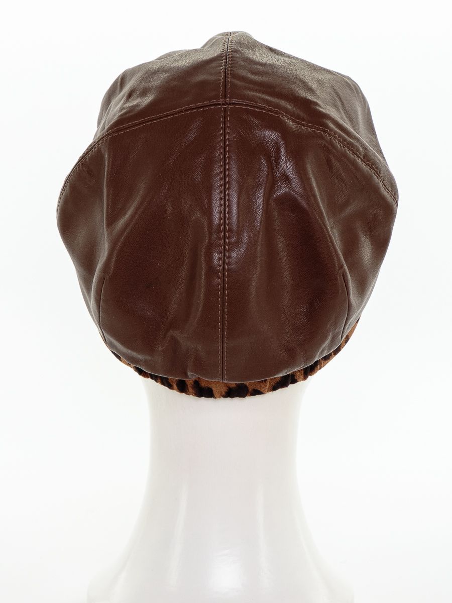 Элен кепка экокожа на тр.п. ореховый + трикотаж леопард бронзовый