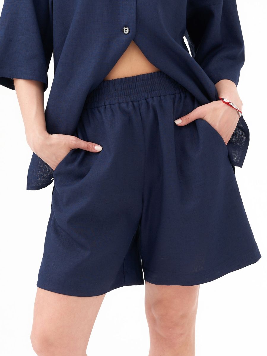 Кэлли шорты лен с вискозой синий темный р-р S