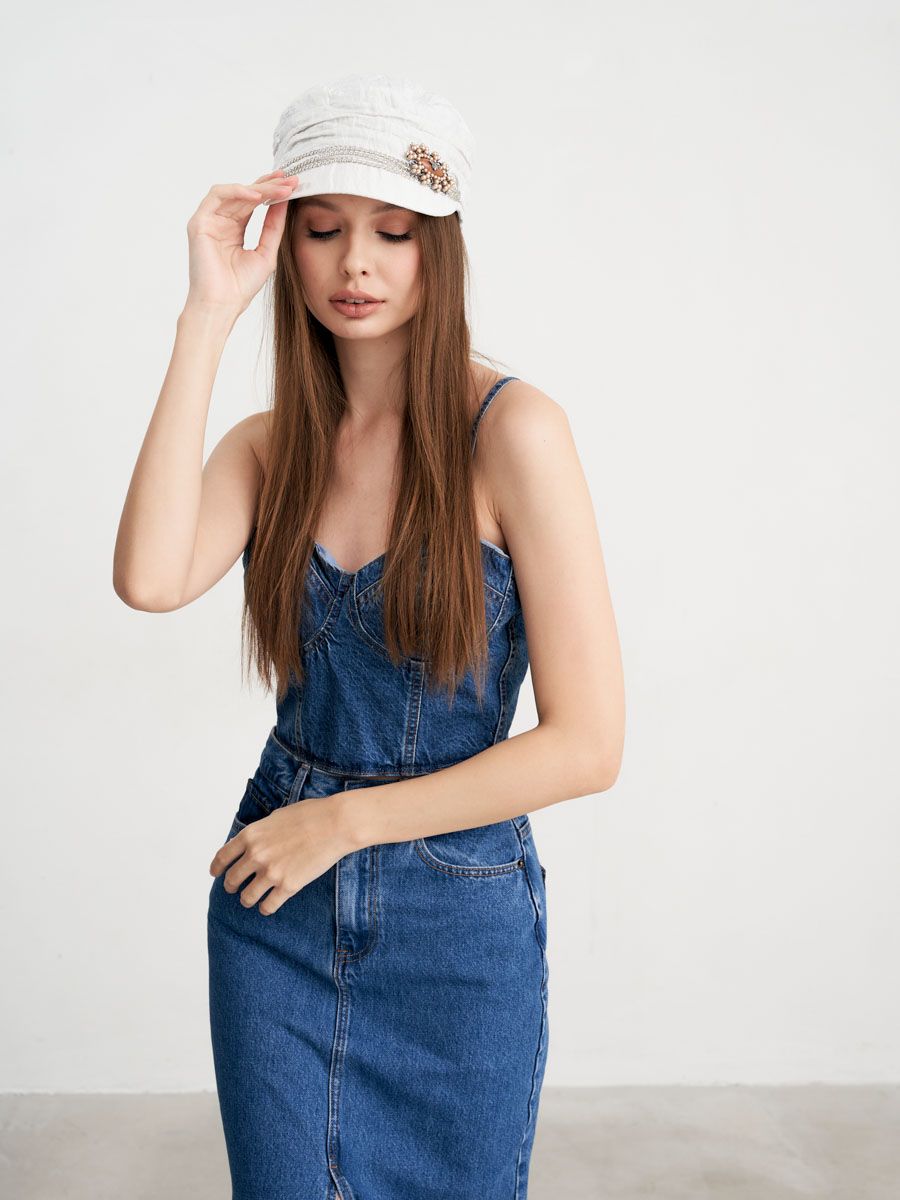 CAROLINE кепка лен крэш белый