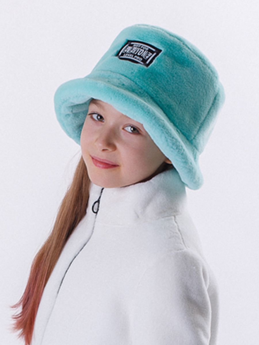 Лана NOT FOR шляпка с ушками экомех рекс на тр.п. аквамариновый (отделка белый) р-р 50-51