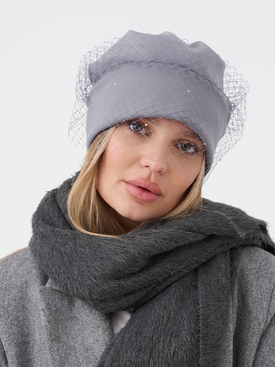 Вуаль шапка 020С трикотаж К4 Премиум на тр.п. серый р-р 56-57