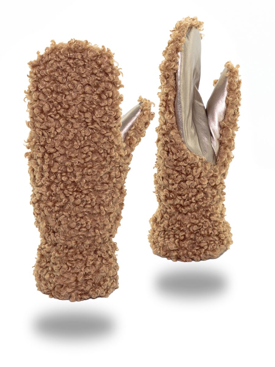 Лого LP варежки барашек королевский карамельный + экокожа золотистый перламутр р-р L