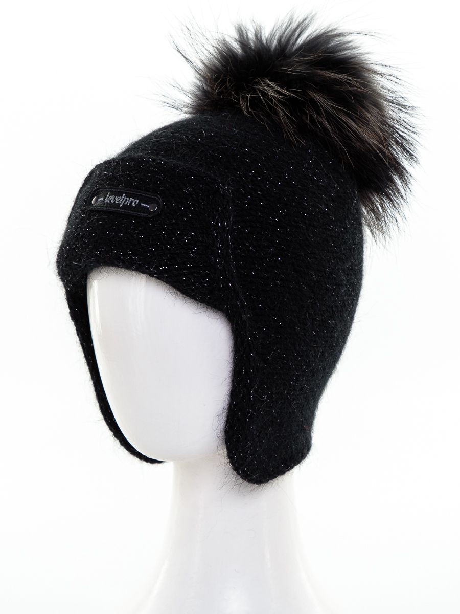 LevelPro лейбл помпон ушанка СЛ вязка черный