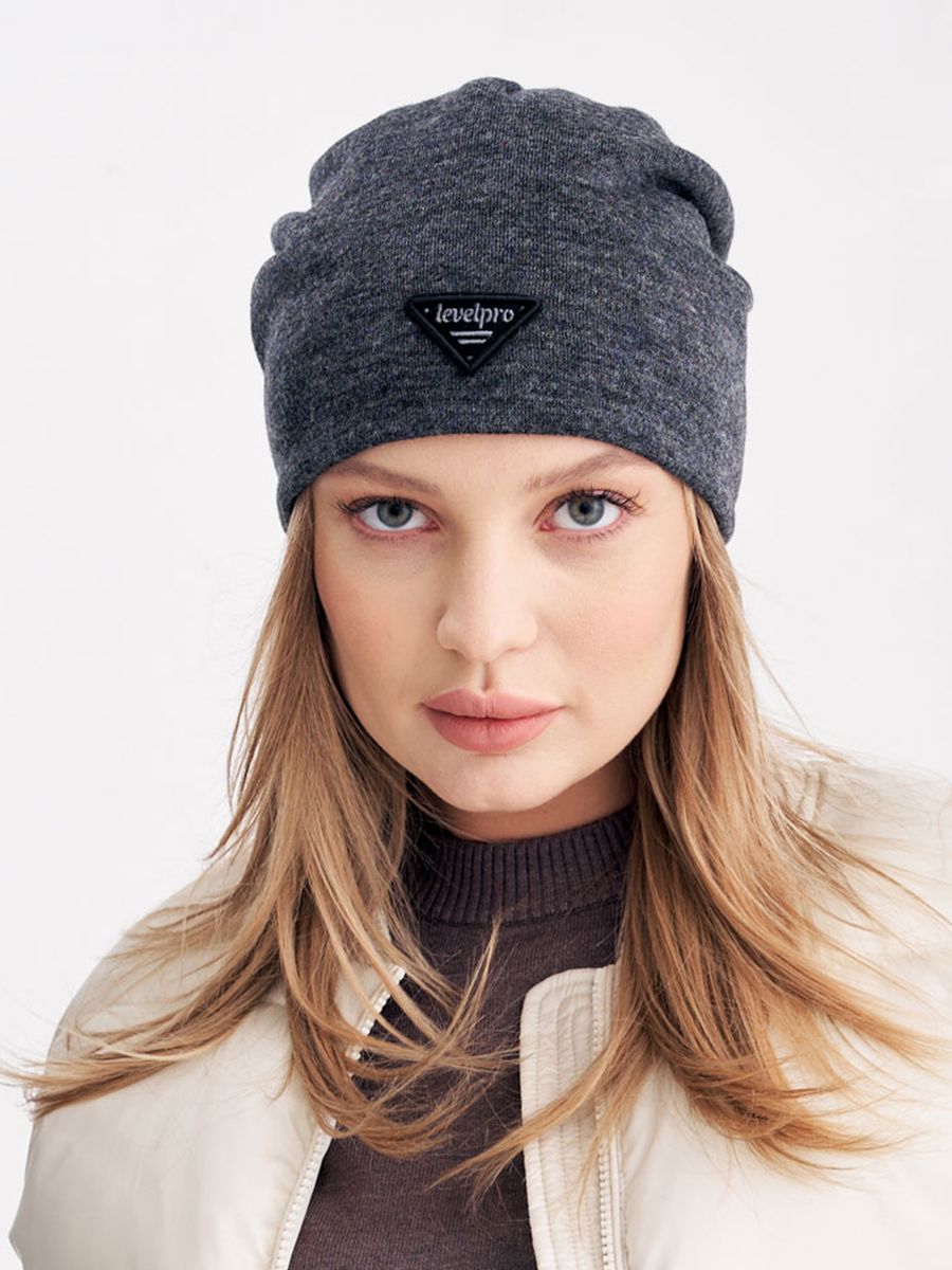 LevelPro шеврон шапка 004 трикотаж К3 на фл.п. серый темный меланж