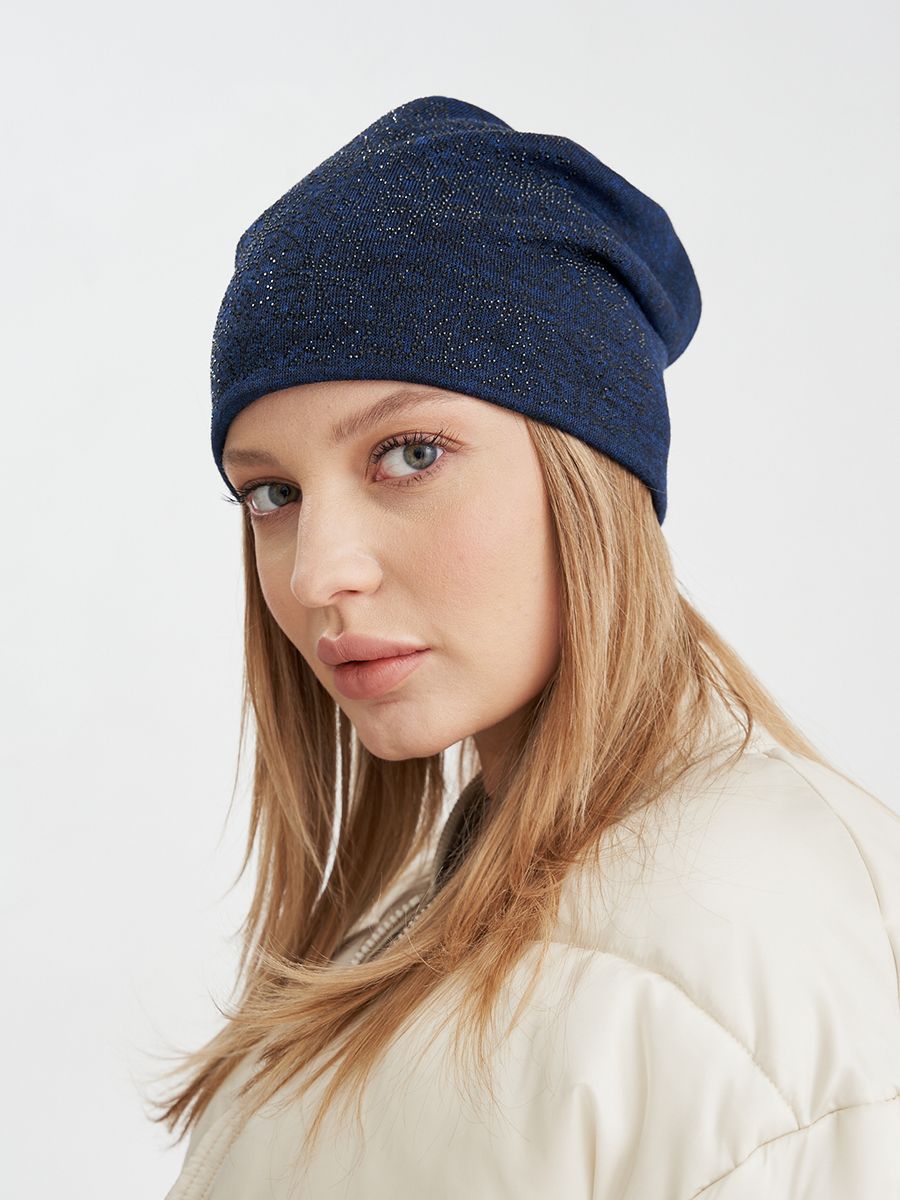 Джулия шапка 004 трикотаж К3 на тр.п. синий угольный меланж (отд.черный)