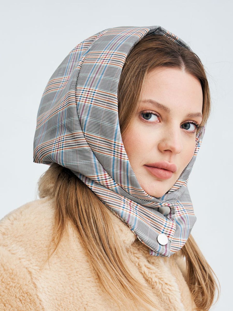 Тэрри капюшон плащевка клетка на тр.п. мультиколор + голубой