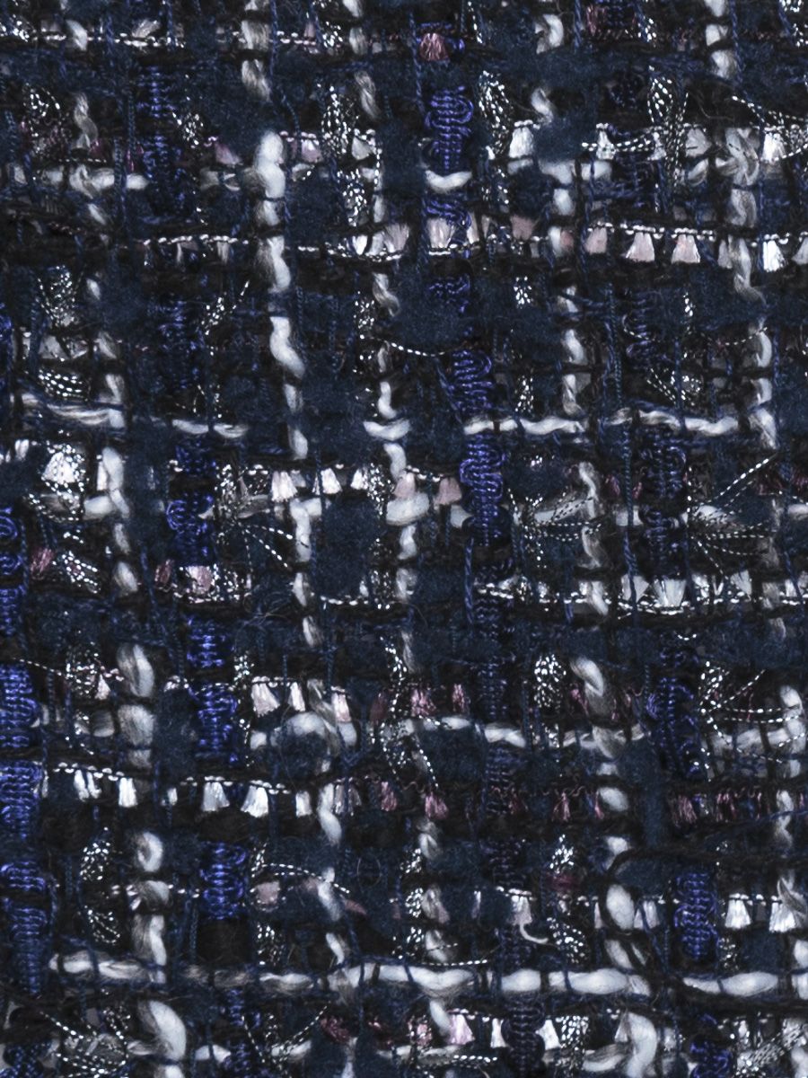 Тиффани ушанка ткань букле клетка на фл.п. лазурный синий + экомех рекс белый