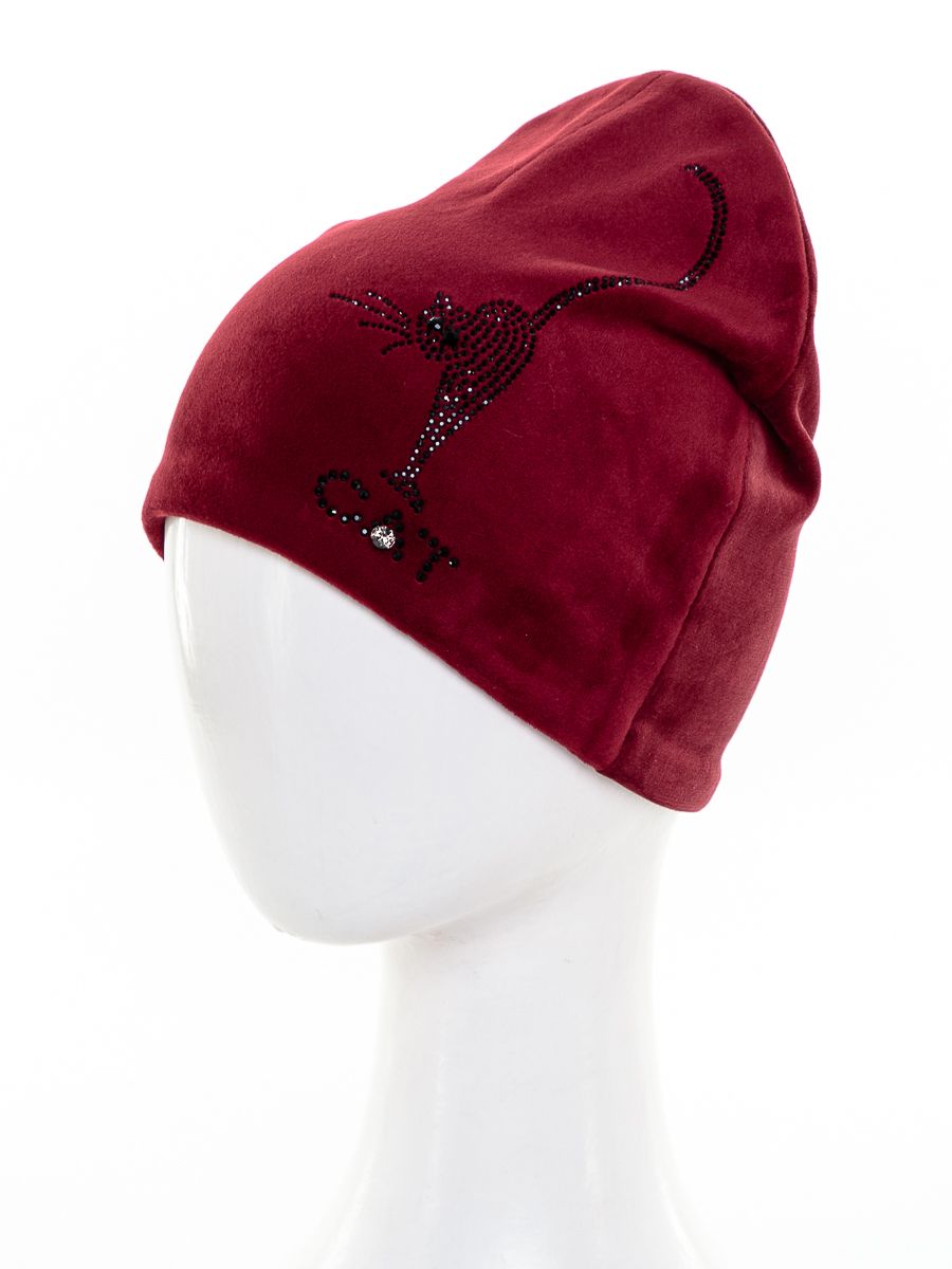 CAT шапочка 001 велюр на тр.п. вишневый р-р 52-53