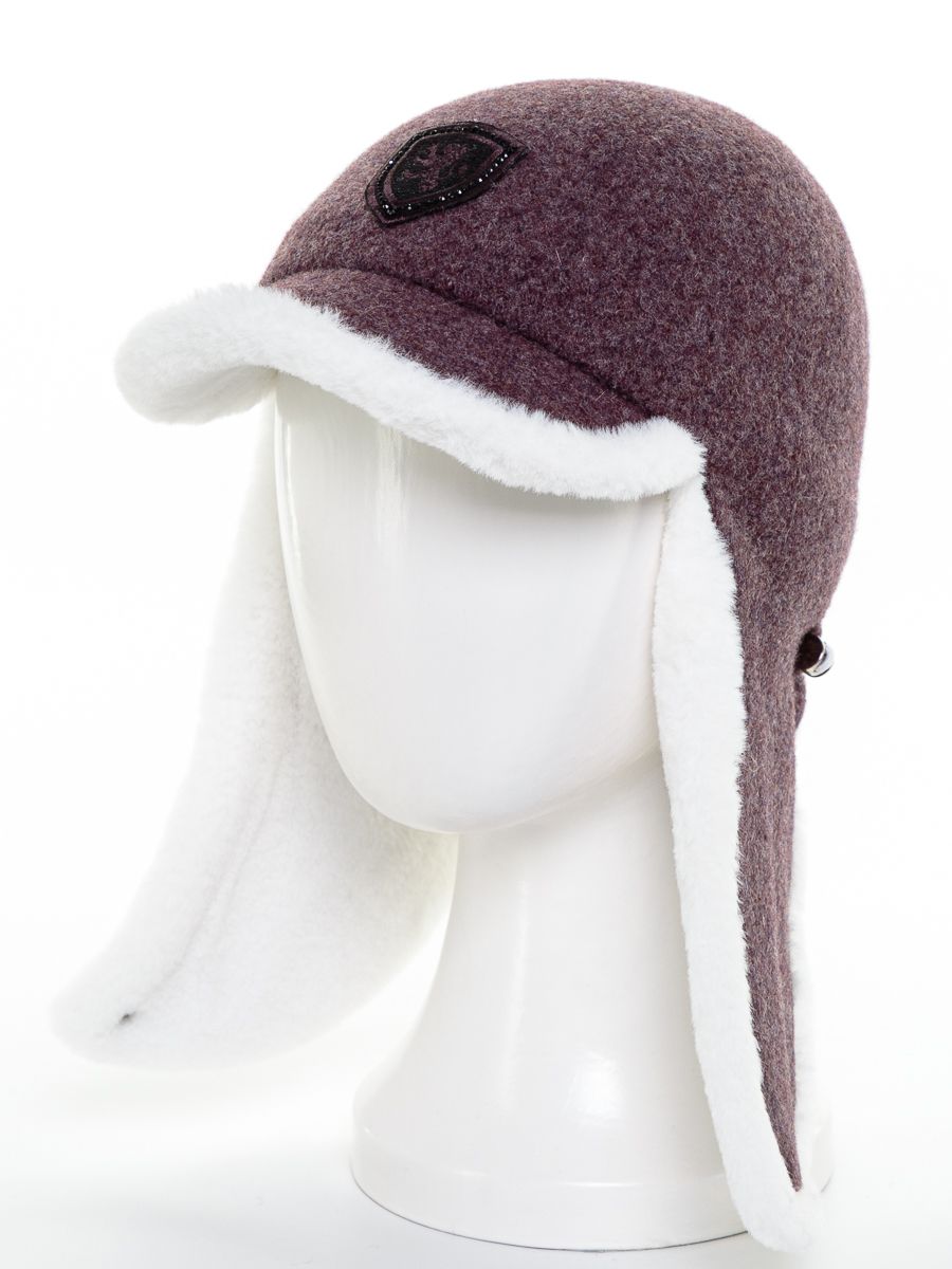Беатрис кепка - ушанка на фл.п. бургундия меланж 330692 + экомех рекс белый