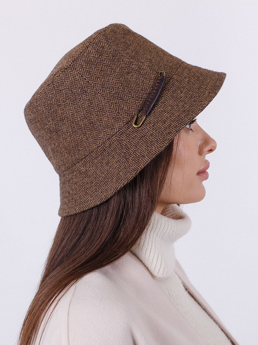 Лика булавка двусторонняя мини панама твид елка бежевый темный + трикотаж зебра бежево - коричневый