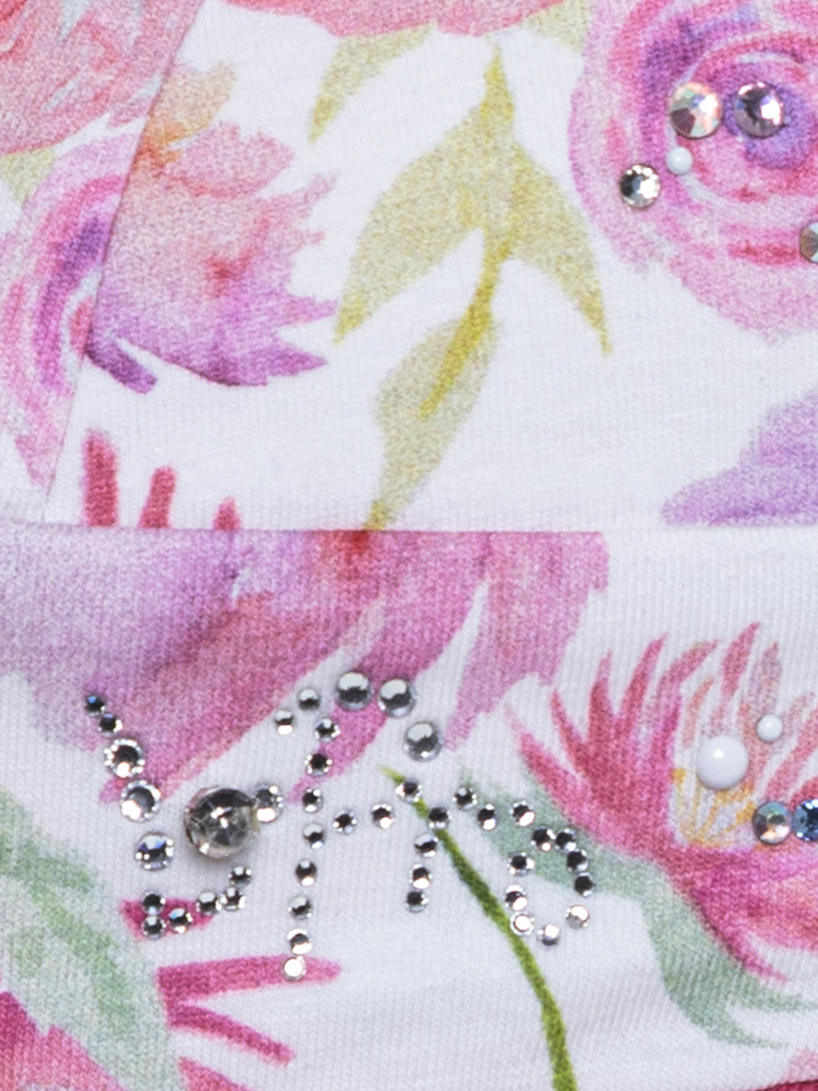 Женя стразы россыпь бандана с козырьком трикотаж Д1 флора бело - розовый + азалия р-р 46-47