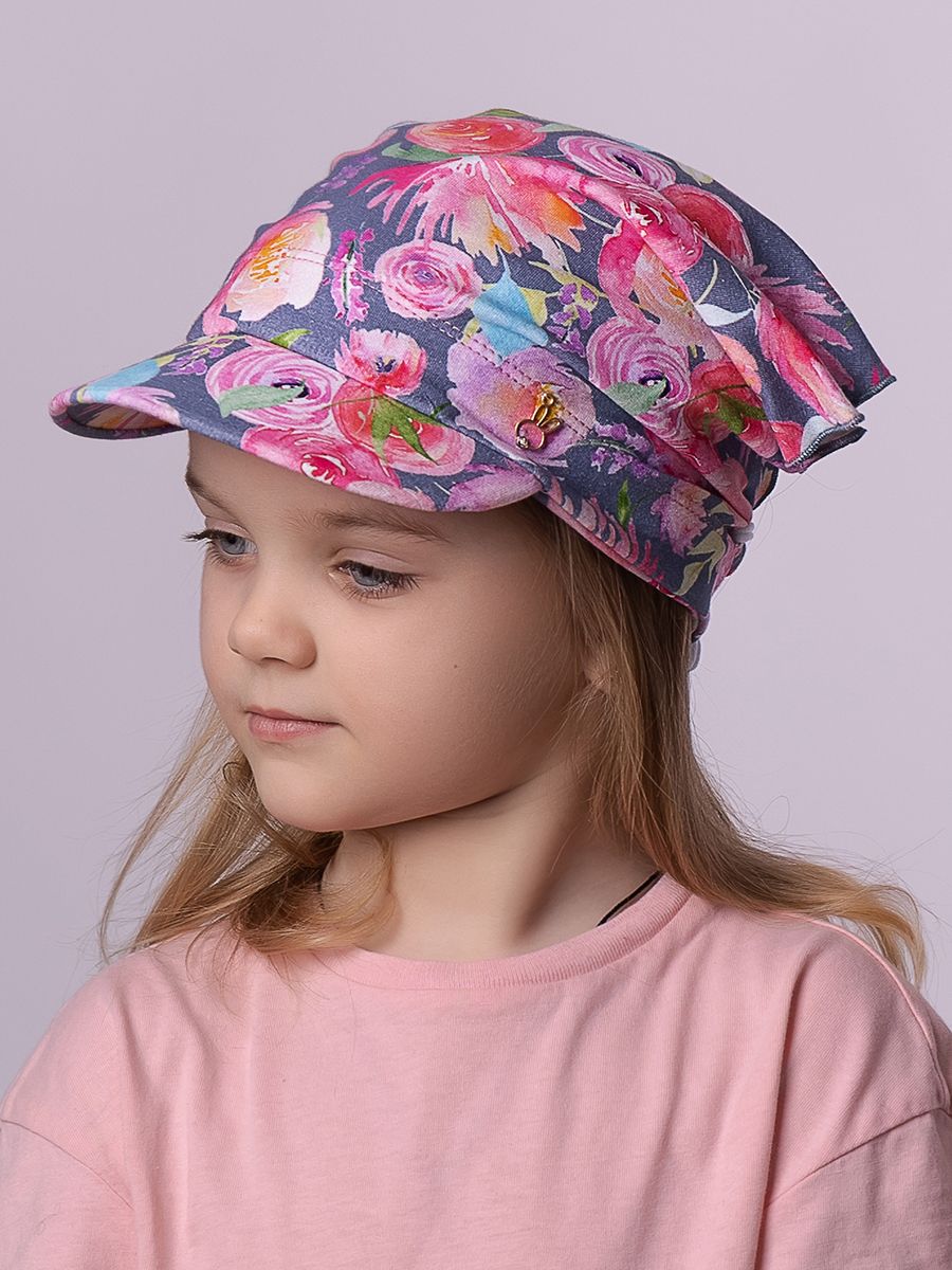 Аленка зайчик косынка с козырьком трикотаж Д1 флора джинсово-розовый р-р 46-47