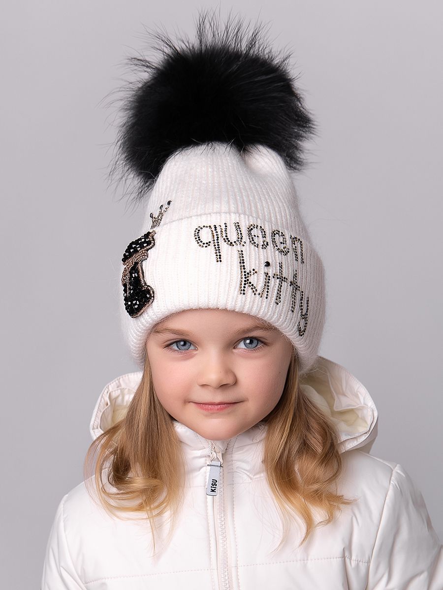 Королевский кот шеврон помпон kids VIP шапочка ФР вязка на фл.п. молочный р-р 53-55