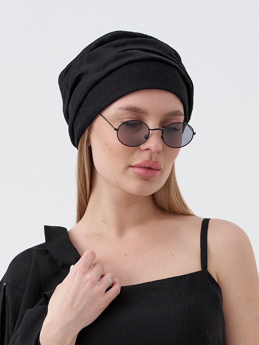 Фаина россыпь стразы бандана лен черный + тенсель стразы черный