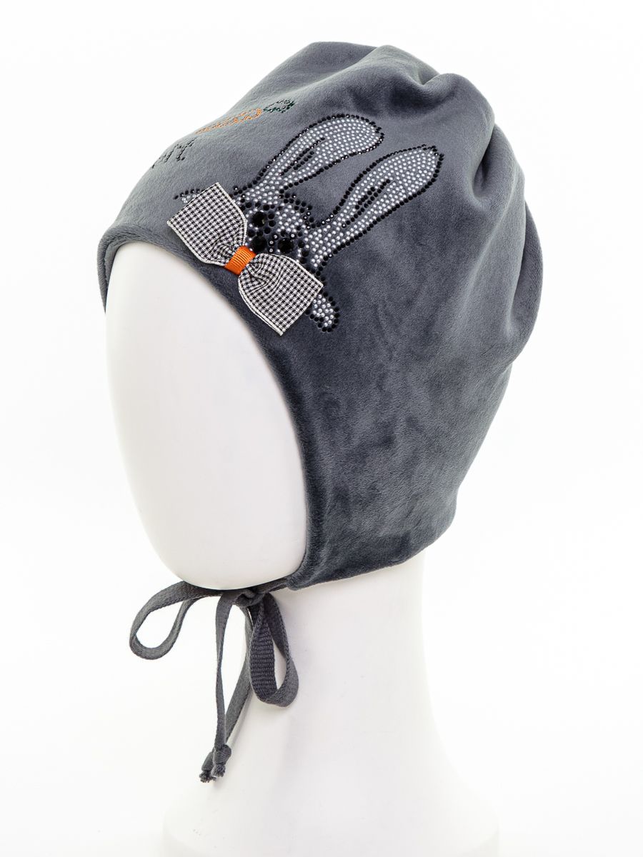 Ушастик шапочка 031У велюр на фл.п. серый р-р 52-53