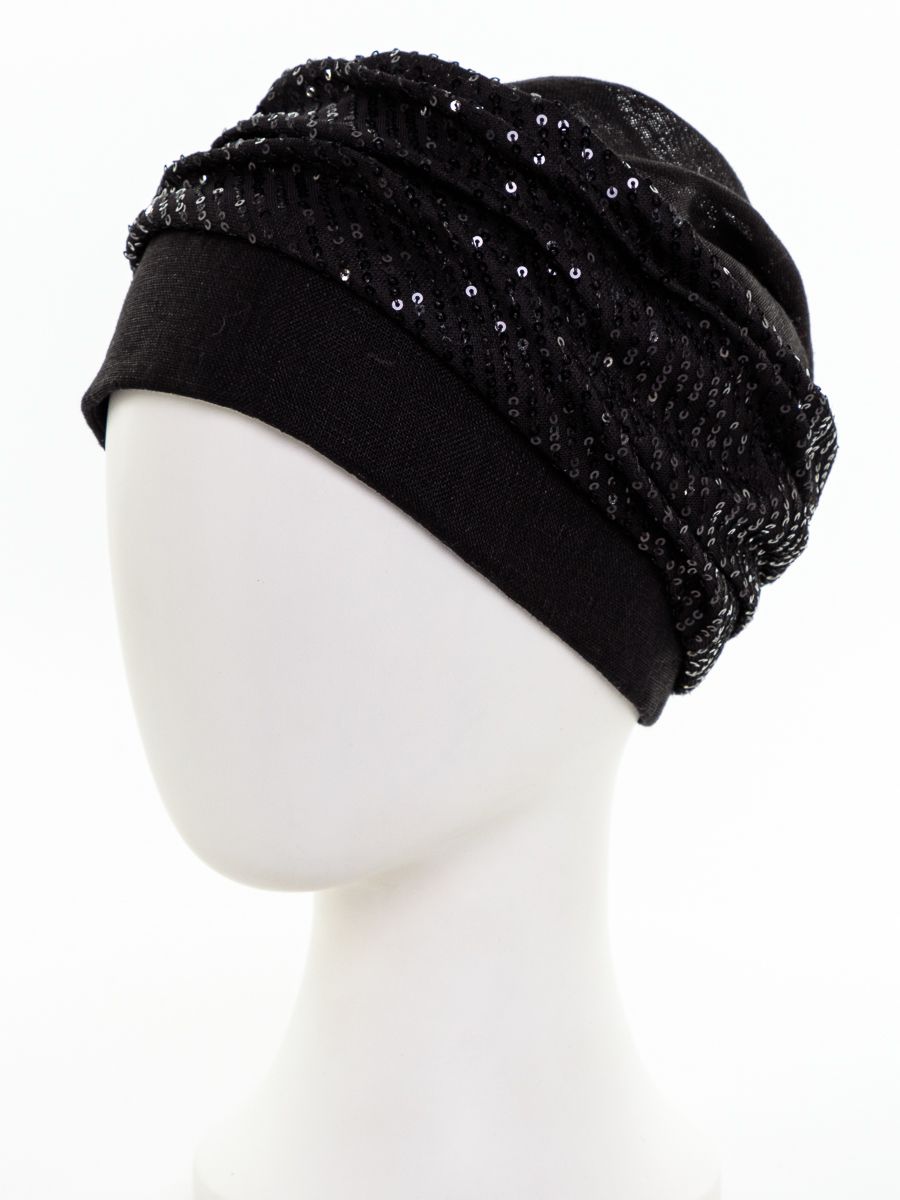 Фаина пайетки бандана лен черный + трикотаж пайетки черный