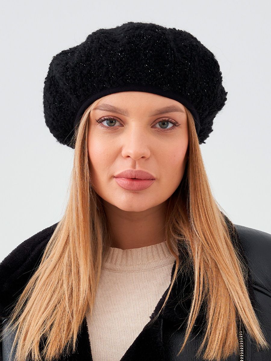 Диор 3 берет шерсть букле люрекс на тр.п. черный