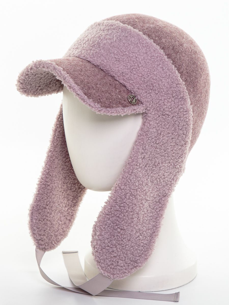 Лесли 2 кепка с ушками на фл.п. серо - лиловый меланж 330849 + трикотаж барашек пепельно - розовый