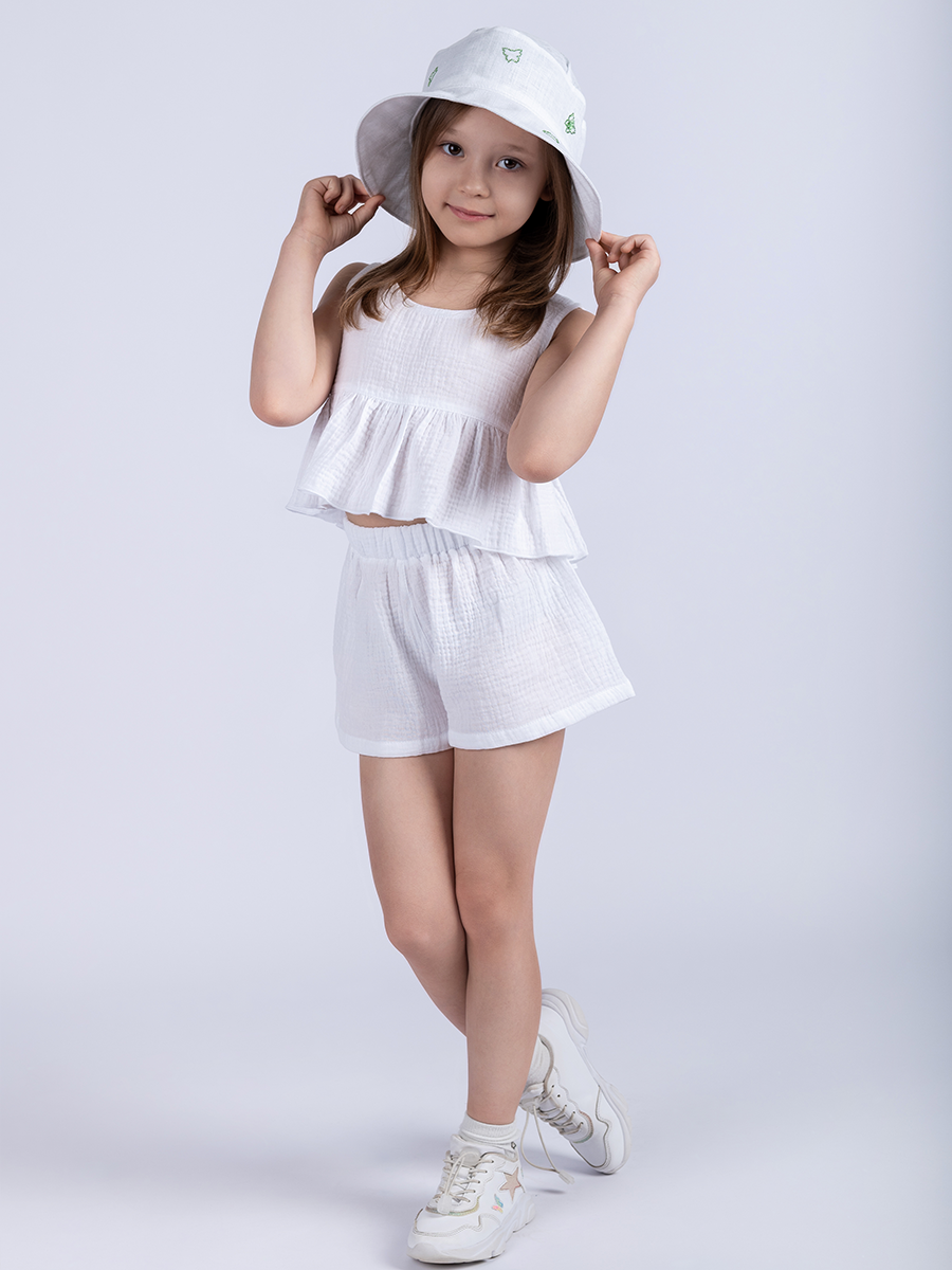 Бабочки россыпь панама лен белый р-р 52-53